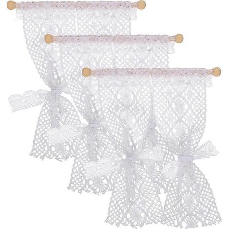 Ensemble de 3 rideaux miniatures en dentelle pour maison de poupée, pour la décoration. (1/5)