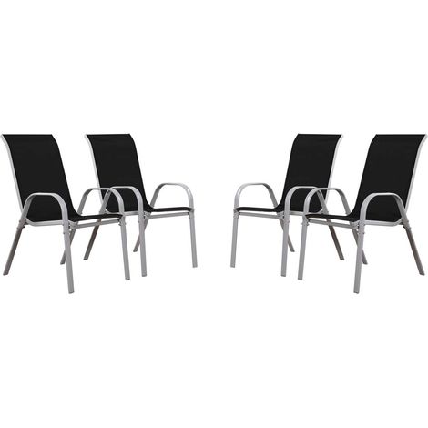 Habitat Et Jardin – Lot de 4 fauteuils de jardin empilables en acier et textilène – Noir – Hauteur d'assise 40 cm – Charge maximale 150 kg