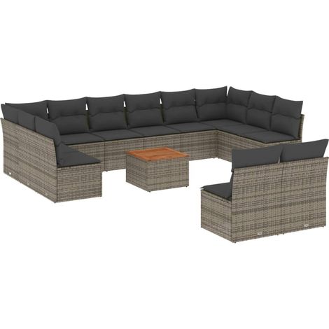 vidaXL Set Divani da Giardino 13 pz con Cuscini Grigio in Polyrattan (1/5)