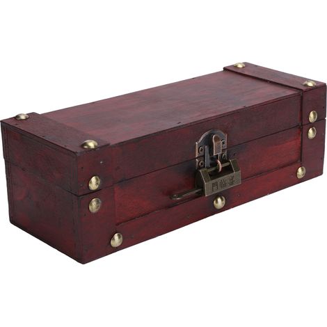 Boîte de rangement vintage style antique pour bijoux et ornements, coffre au trésor rétro 6702‑GK Caractères chinois rouges (1/5)
