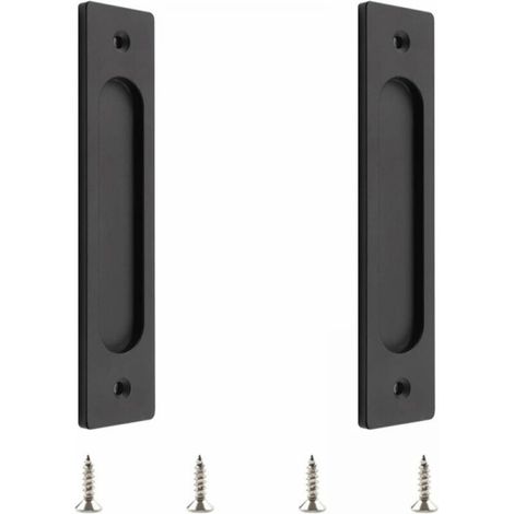 Poignée de porte coulissante rectangulaire avec vis de montage pour porte coulissante (noir mat, 2 pièces) (1/4)