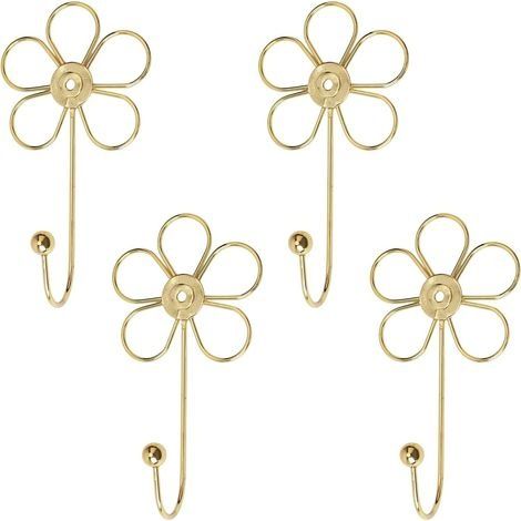 Lot de 4 crochets muraux décoratifs en forme de fleur dorée pour accrocher écharpes, serviettes, clés, sacs, chapeaux (1/5)
