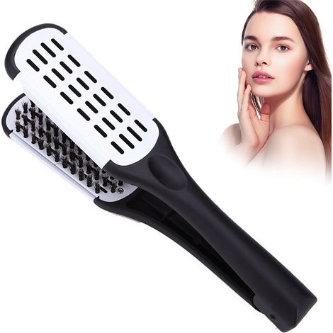 Haarglättung Kammbürste Wildschweinborste Beheizte Eisenbürste für das Haarstyling(Blanc)