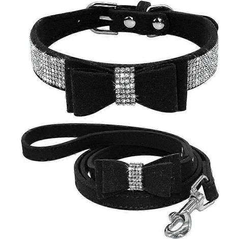 Filiyano-Collier pour animaux de compagnie avec strass brillants, collier souple en microfibre avec nœud papillon, laisse pour chat avec strass, 26 (1/4)