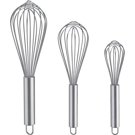 Fouet - Acier Inoxydable - 8 Pouces 10 Pouces 12 Pouces - Jeu de 3 Fouets Ballon pour Mélange, Battage, Fouettage et Remuage - Cuisine Maison et Professionnelle (1/5)