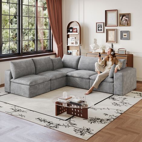 340 cm Divano Cloud in tessuto corduroy, design a doppio strato, imbottitura removibile, senza requisiti di montaggio – ideale per soggiorni, camere da letto, sale conferenze e appartamenti in tonalit