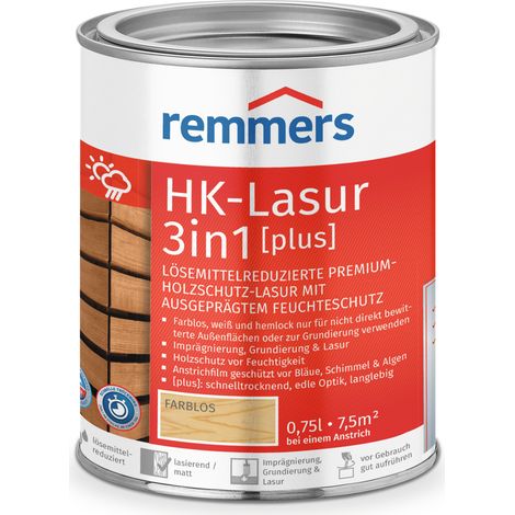 Remmers HK-Lasur 3in1 [plus] farblos, matt, 0,75 Liter, Holzlasur, Premium Holzlasur außen, 3fach Holzschutz mit Imprägnierung + Grundierung + Lasur