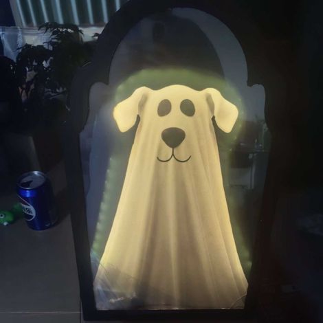 New Ghost Hologram Mirror, a novel Halloween decoration featuring a wavy dog ghost design - remote control.