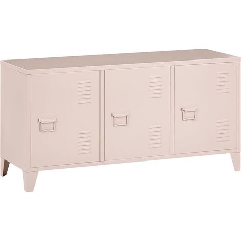 3 Door Sideboard Beige Steel Adjustable Shelves Ventilation Slots Leg Caps Cable Management TV Stand Home Office Furniture Industrial Design CARDIFF (1/5)
