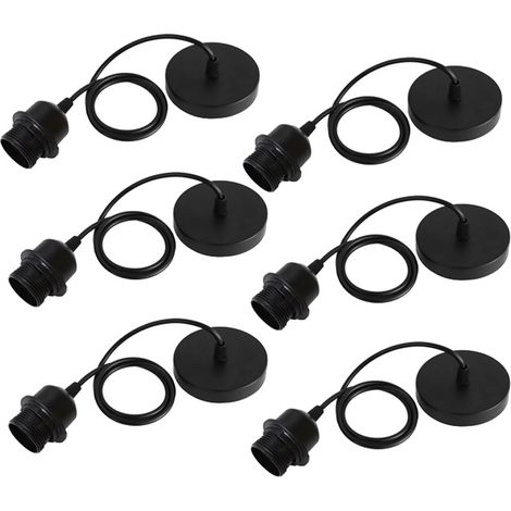 Lot de 6 Suspension E27 Avec Anneau à Vis, Câble Réglable 100CM, E27 Porte Lampe Suspension, Compatible Avec Abat-jour, pour Éclairage au Plafond Salon, Chambre(Noir) (1/5)