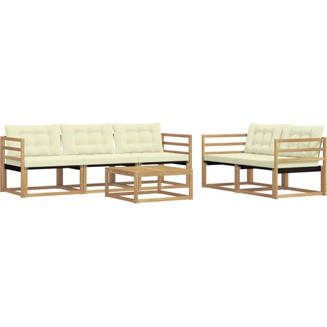 Conjunto de sofás de exterior 6 uds. Blanco y Crema vidaXL (1/5)