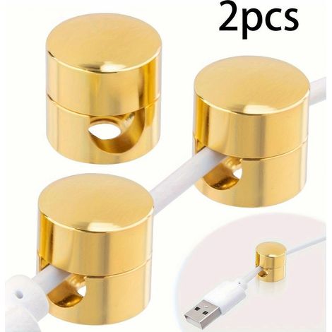 Attaches-câbles, en aluminium doré, réglables, 2 en 1, lot de 2, pour bureau, table de chevet, rangement mural de câbles (1/5)