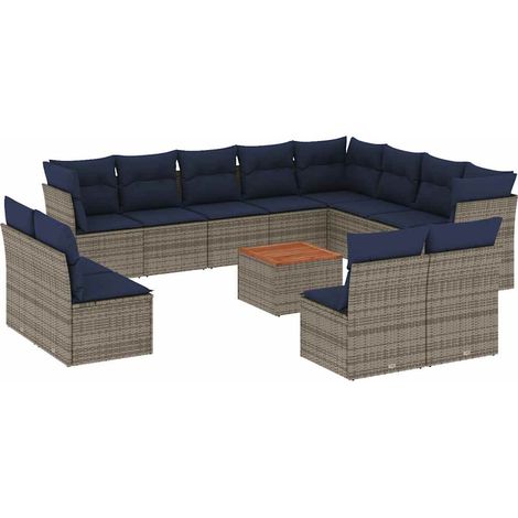 vidaXL Set Divani da Giardino 13 pz con Cuscini Grigio in Polyrattan (1/5)