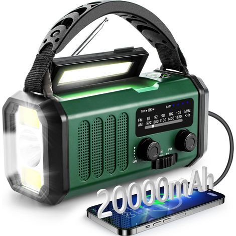 Radio d'urgence Survie Radio Solaire Survie 20000mAh Multifonction AM/FM, Chargeur Solaire pour Téléphone Lampe d'urgence à Manivelle Kit de Survie pour Camping,Randonnée et Urgences (1/5)