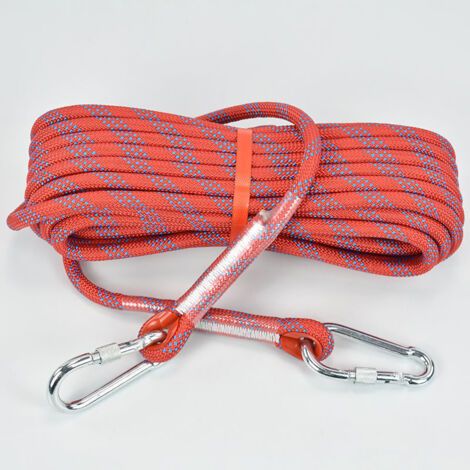 Corde d'escalade 10 mm 10 m, équipement d'escalade sur glace, corde de parachute de secours incendie, avec 2 crochets en acier (1/4)