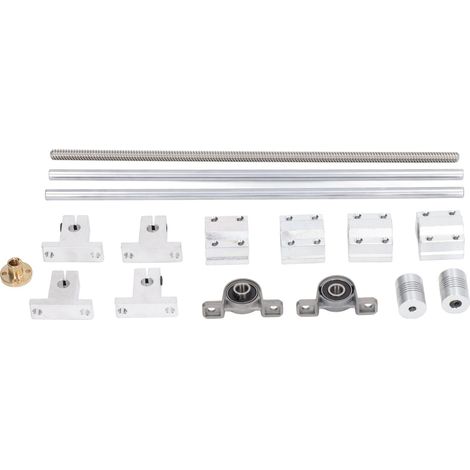 Ensemble vis-mère T8 avec accouplement, axe optique horizontal 8mm, support double rail et roulement, outil industriel. (1/5)