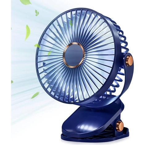 Mini ventilateur à pince - Batterie 2400 mAh - Avec lumière LED - USB - 5 vitesses et rotation à 720 ° - Rechargeable - Petit ventilateur silencieux - Pour la maison, le bureau, le salon (1/5)