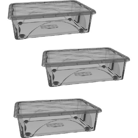 3 Scatola Portaoggetti Sovrapponibile Contenitore STORAGE Salvaspazio 60x40x18 con Coperchio e 4 Ruote  30LT Fume Organizer Multiuso organizzazione Casa Bagno Ufficio (1/5)