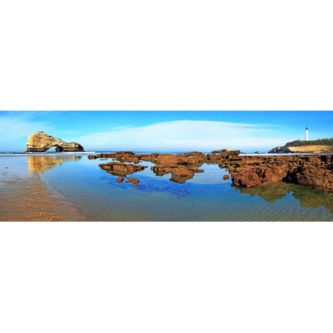 Tableau sur toile plage rocher Miramar 30x97 cm - Impression sur Toile Murale Décorative - Image imprimée en HD sur Toile - Toile sur Châssis en Bois FSC - Fabriqué en France (1/4)