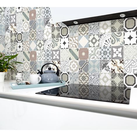 Sticker Mural Carrelage adhésif Cuisine Salle de Bain - 30 STICKERS CARREAUX DE CIMENT AUTHENTIQUES ARIATINO - 30stickers10x10cm (1/5)