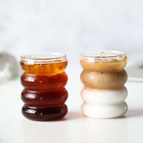 Verre a Matcha,Verres à Bulles Ondulés (500ml) - Verre à Cocktail Transparent avec,verre avec paille - Lot de 4