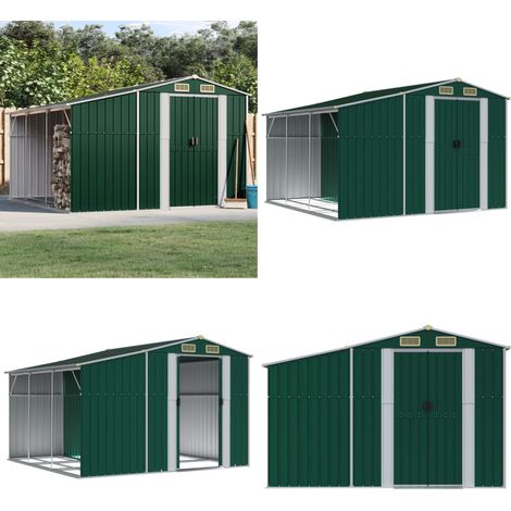 Cobertizo de jardín acero galvanizado verde 277x279x179 cm - Cobertizo metálico - Almacenamiento exterior