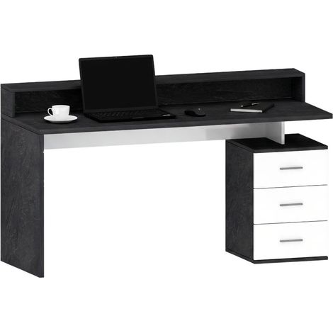 Dmora - Scrivania Flaminia, Scrittoio con sopralzo, Scrivania ufficio multiuso, Scrivania salvaspazio multi posizione, 160x60h90 cm, Bianco e Ardesia