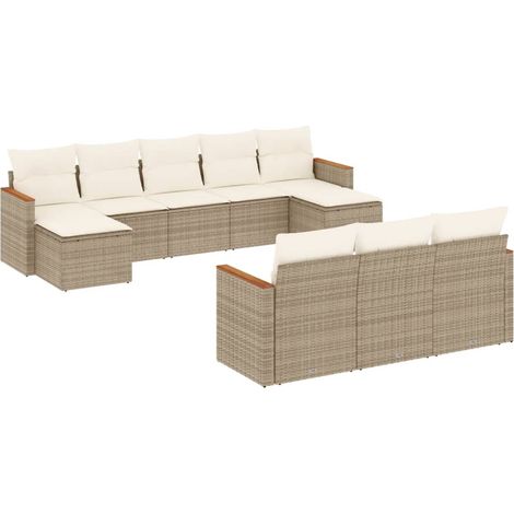 vidaXL Set Divano da Giardino 10 pz con Cuscini Beige in Polyrattan (1/5)