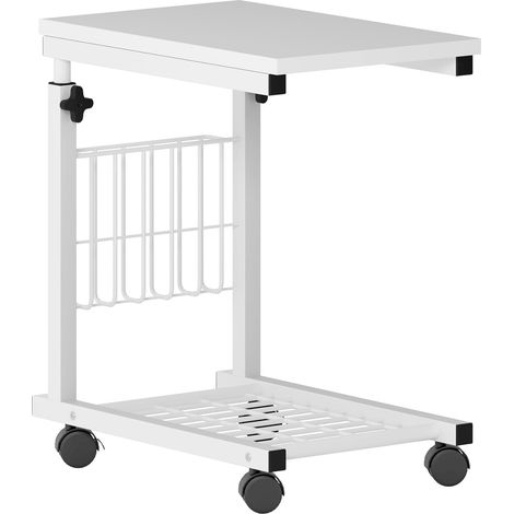 Need – Table d'appoint roulante avec roulettes – Réglable 56-76 cm – Design compact pour salon – 48x30 cm – Blanc - 48x30x56-76CM
