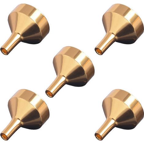 Lot de 5 mini entonnoirs en métal doré pour le transfert de liquides, épices, parfums et huiles essentielles.-Golden