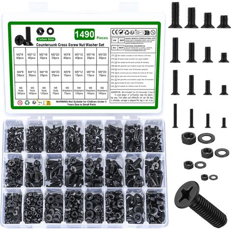1490 Pcs Vis M2 M3 M4 M5 Boulons Et Écrous Set, Vis Tete Plate (1/5)