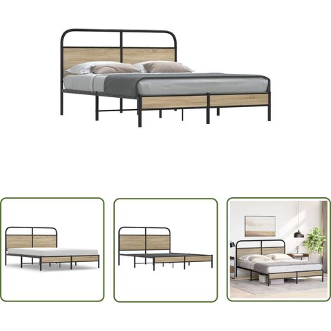 vidaXL Cadre de lit sans matelas 150x200 cm chêne fumé bois ingénierie (1/5)