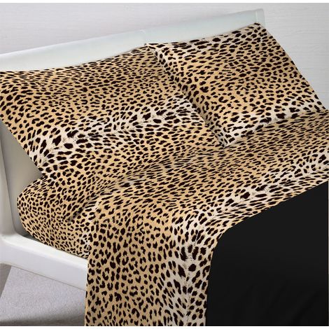 Completo Lenzuola Letto In 100% Cotone Disegno Animalier Maculato, misura1 Piazza e MezzacoloreMaculato