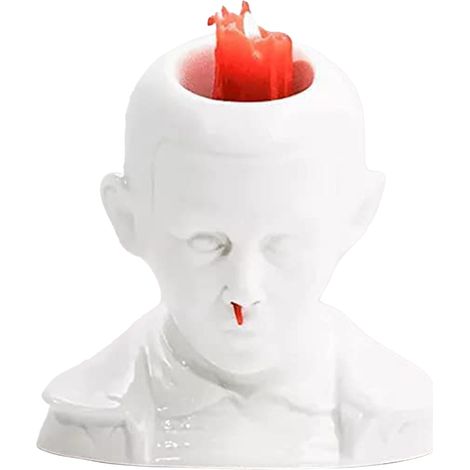 Portavelas de resina – Busto artístico con hemorragia nasal – 18 cm, blanco – incluye vela roja (1/4)