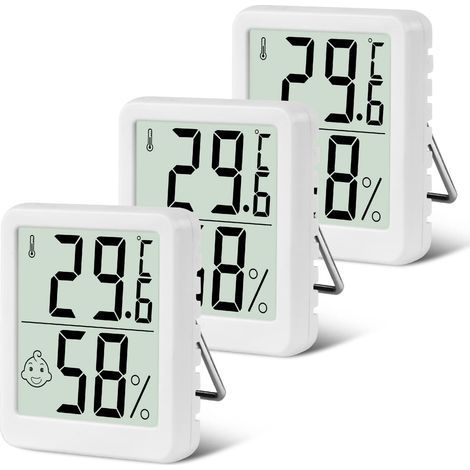 Mini Thermomètre Intérieur, Thermomètre Hygromètre Numérique avec Support, D'ambiance Moniteur de Température et Humidimètre, Indicateur de Confort pour Serre, Salon, Bureau (Blanc, 3PCS) (1/5)