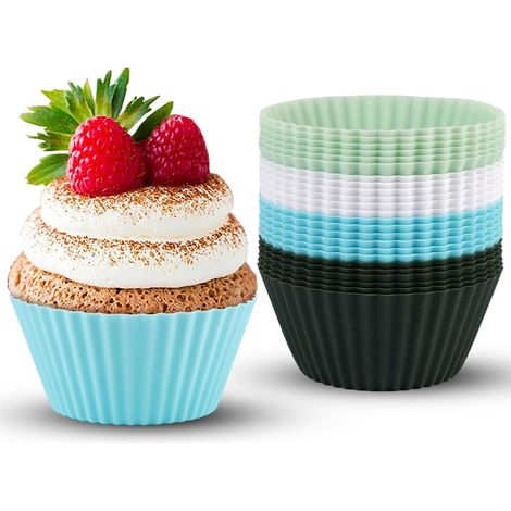 Lot de 24 Moule Muffins Silicone, 7 cm Moule Cupcake, Réutilisables Moules à Cupcakes et Muffins, Antiadhésifs Moules a Muffin Air Fryer, 4 Couleurs, Sans BPA, pour Gâteaux, Crèmes et Puddings,Parent, (1/5)