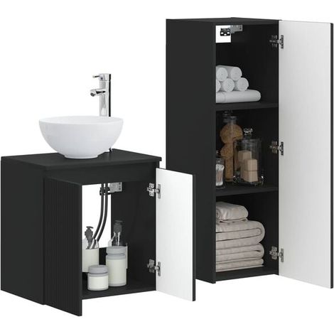 Ensemble de Meubles de Salle de Bain 2 Pièces - Design Moderne Noir Mat, Rangement Pratique et Élégant pour WC (1/5)