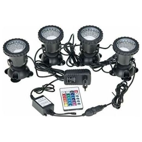 Underwater Waterproof Multicolor RGB Aquarium Spot Lights with Remote Control for Garden Pond Aquarium Swimming Pool UK Plug (4 Pack Lights) (1/5)