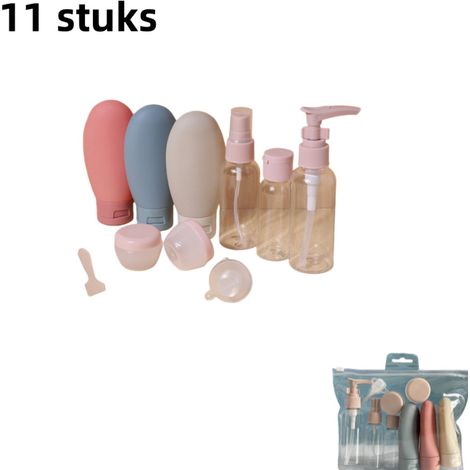 Ensemble de 11 flacons souples en plastique 60 ml format voyage pour gel douche shampoing lotion et autres cosmétiques avec pochette de rangement incluse (1/5)