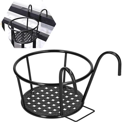 Porte‑Pot de Balcon Suspendu en Fer pour Jardins, Patios et Terrasses (22x22x18cm, Noir) (1/5)