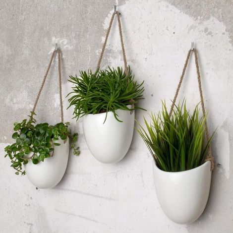 Lot 3 Pots muraux en céramique Blanche- (1/5)