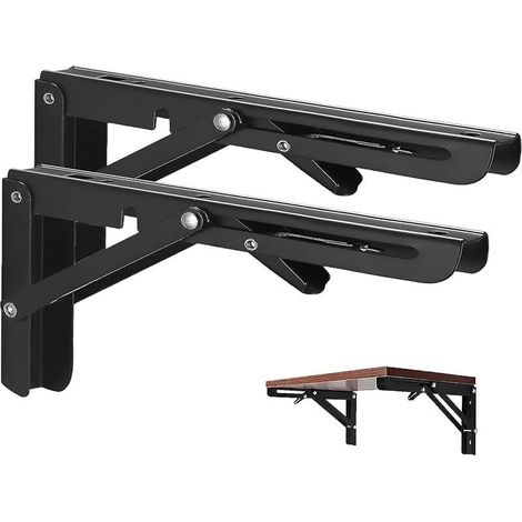 350mm Équerre Pliante, 2Pcs Noir Support Console Pliable, Supports D' étagères Pliants Charge, Lourds Support Console Pliable,Equerre Etagere, Pour Garage,Cuisine,Chambre,80KG/177lbs Porteur (1/5)