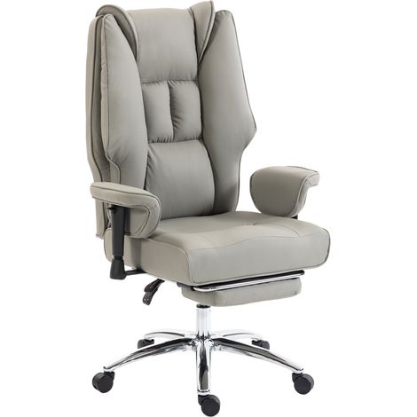 Sedia da Ufficio Ergonomica Reclinabile con Poggiapiedi, Schienale Alto, Altezza Regolabile, Grigio Chiaro