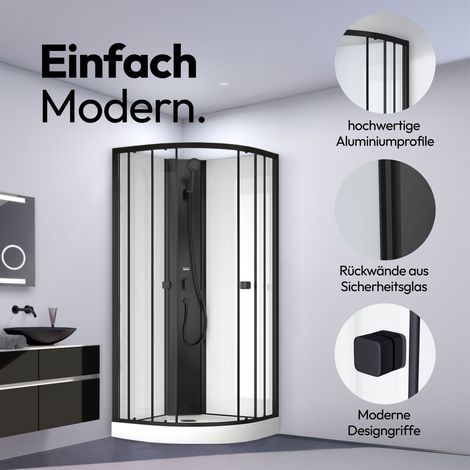 Dusche Komplett Marwell Komplettdusche Prime Style Schwarz/Weiß 85x85x198 - Fertigdusche im komplett Set mit Acrylwanne und Armatur - 4 mm Einscheibensicherheitsglas
