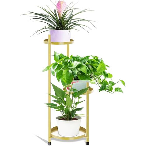 Porte plante interieur étagère plante, Etagere porte plante exterieur Or 3 niveaux métal tabouret plante , Supports de pots de fleurs pour Maison Balcon Jardin Intérieur (1/5)