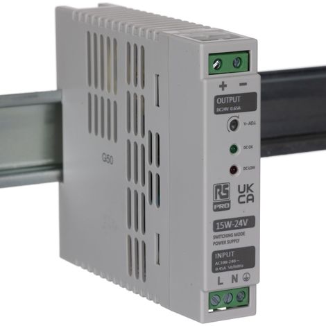 Alimentation pour rail DIN RS PRO, 24V c.c. 650mA, 230V c.a., 15W ( Prix pour 1 )