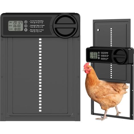 Porte automatique de poulailler électrique alimentée par piles avec minuterie intelligente, capteur anti-pincement (1/5)