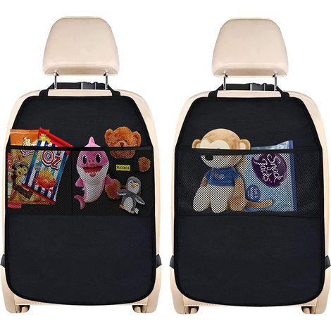 2 Pièce Organiseur Siege Enfant, Universel Protections de Sièges Arrière Voiture avec 2 Poches pour Impermérable et Saleté - Noir (1/4)
