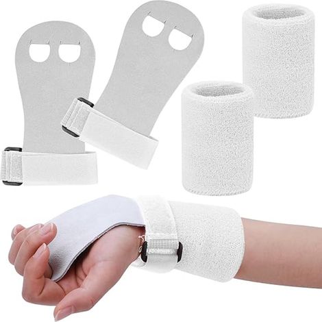 Poignées sans doigts pour enfants, gants de sport antidérapants, cross-training, gymnastique, poignées de traction, gants d'entraînement en cuir et bracelets, blancs, taille S (1/5)