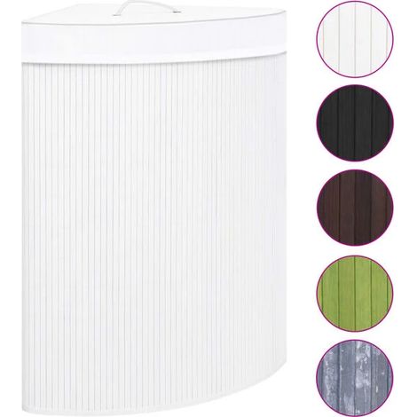 Panier à linge d'angle en bambou blanc, 60 litres (1/5)
